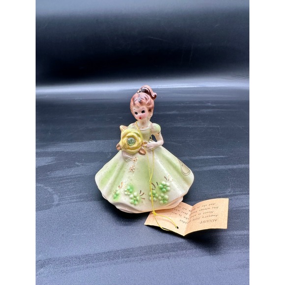 Josef Originals August Birthday Girl Figurine Peridot Flower Japan Tag Repaired - Picture 1 of 8